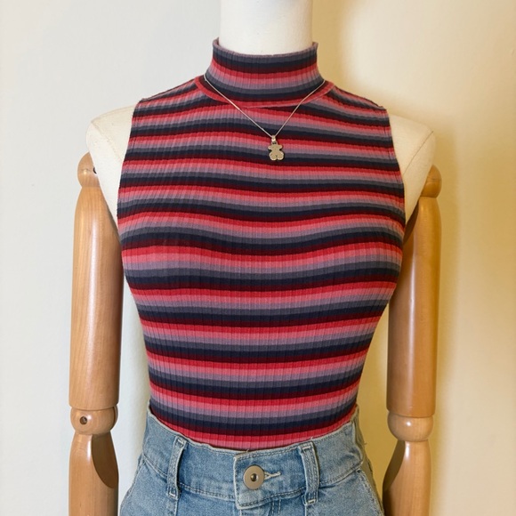 Abound Striped Ribbed Mock Neck Bodysuit XS - Picture 3 of 10